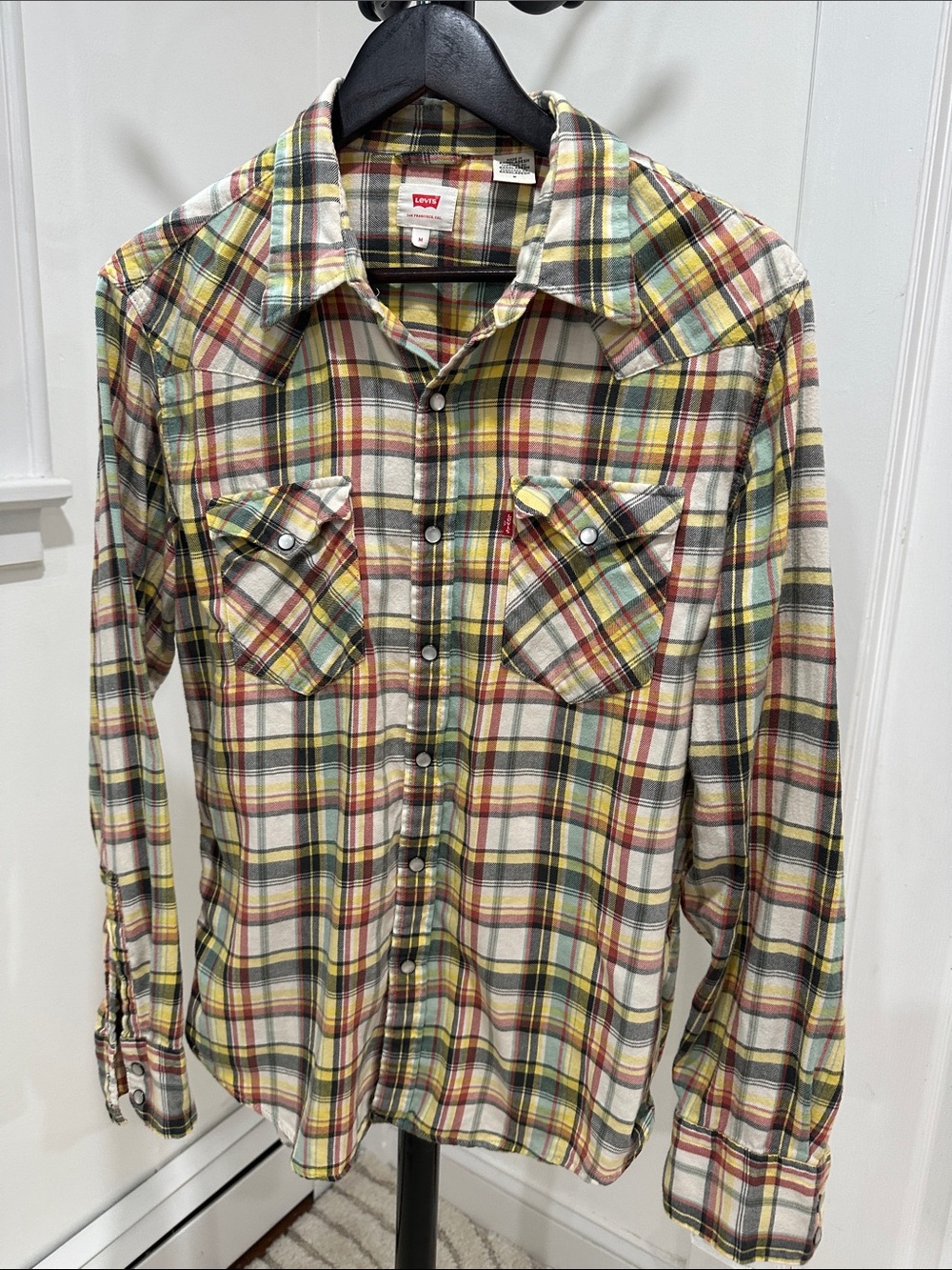 Levi's Men's Yellow, Green & Red Plaid Button-Down Shirt